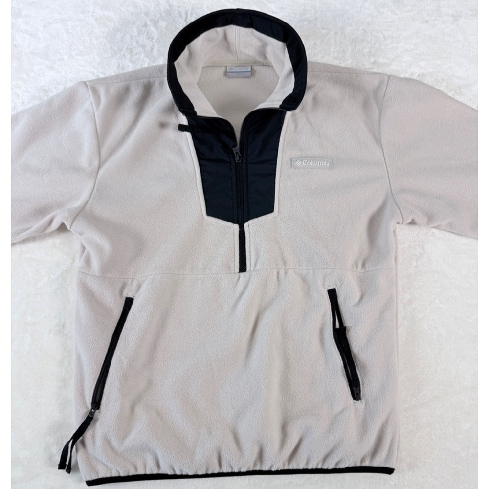 Columbia Fleece Pullover Jacket Quarter Zip Beige Black Men's Small